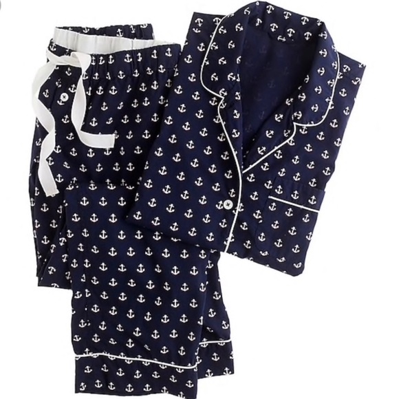 J. Crew Pajamas set shirt and pants, short sleeves, Navy Anchors pattern sz XS - Picture 2 of 15
